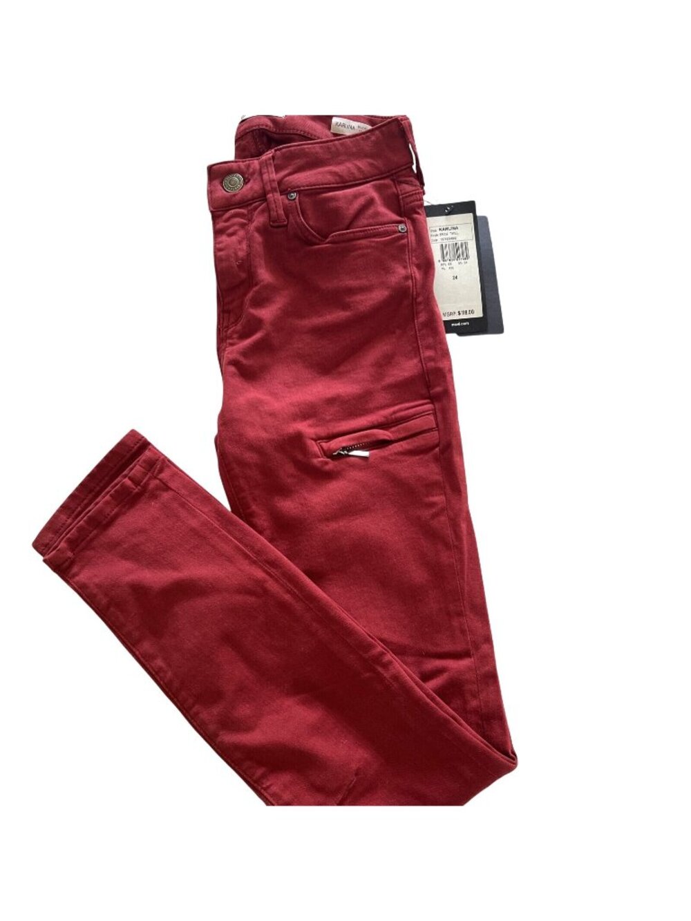 NWT Mavi Jeans Co. Karlina Red Skinny Fit Jeans W/Zipper Accents & Pockets 24